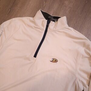 Greyson Men's Long Sleeve 1/4 Zip Golf Pullover White Anahiem Duck Logo Size M